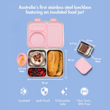 hot n cold hero box stainless steel lunch box with pink silicone seal on lid and snack container with 250ml insulated food jar with pink lid - dimensions