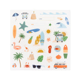 reusable lunch box stickers featuring surfboards, combi vans, waves and beach inspired stickers